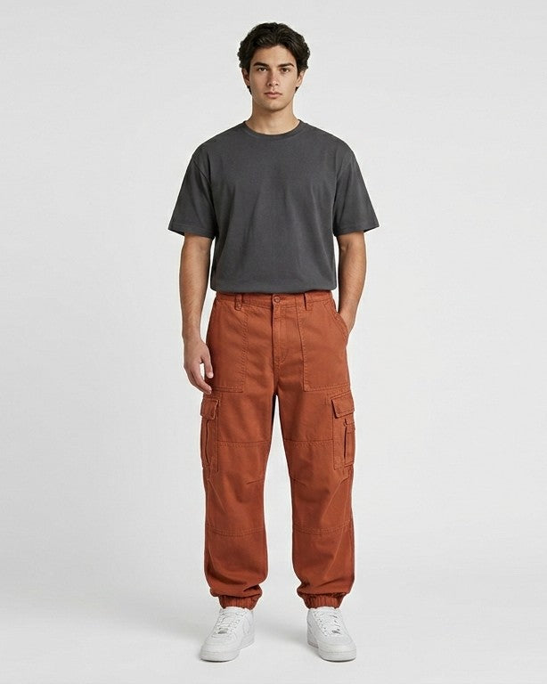 Men's Premium Cargo Trousers - Multi Pocket Casual Wear (orange/rust)
