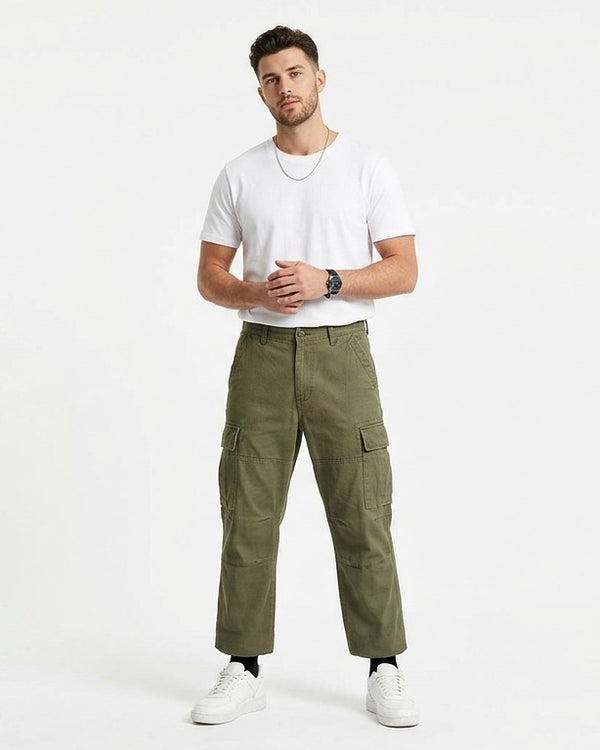 Men's Premium Cargo Trousers - Multi Pocket Casual Wear (olive/khaki green)