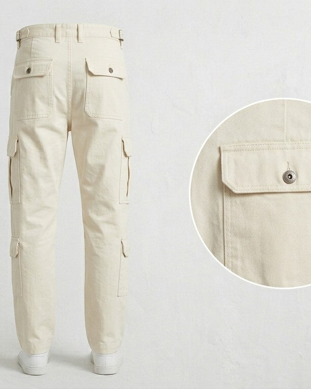 Men's Premium Cargo Trousers - Multi Pocket Casual Wear (cream/off white)